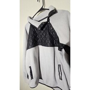 Abercrombie Fitch Asymmetrical Snap Up Faux Leather Fleece‎ Pullover XL Gray